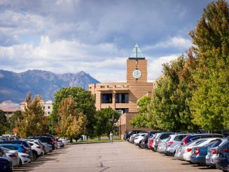 Campus car park with El Pomar Library in background